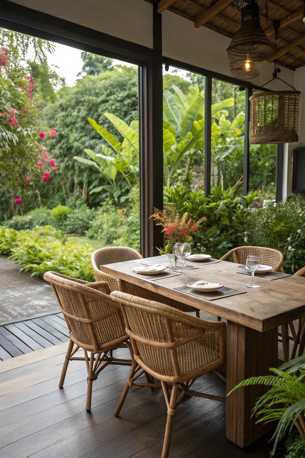 Natural materials amplify the warmth and intimacy of your dining zone.