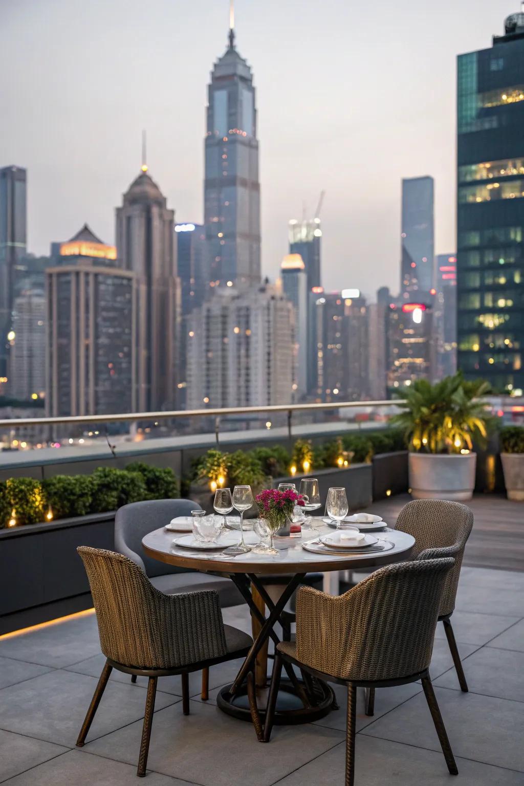 Savor meals with a panorama by designing a rooftop dining area.