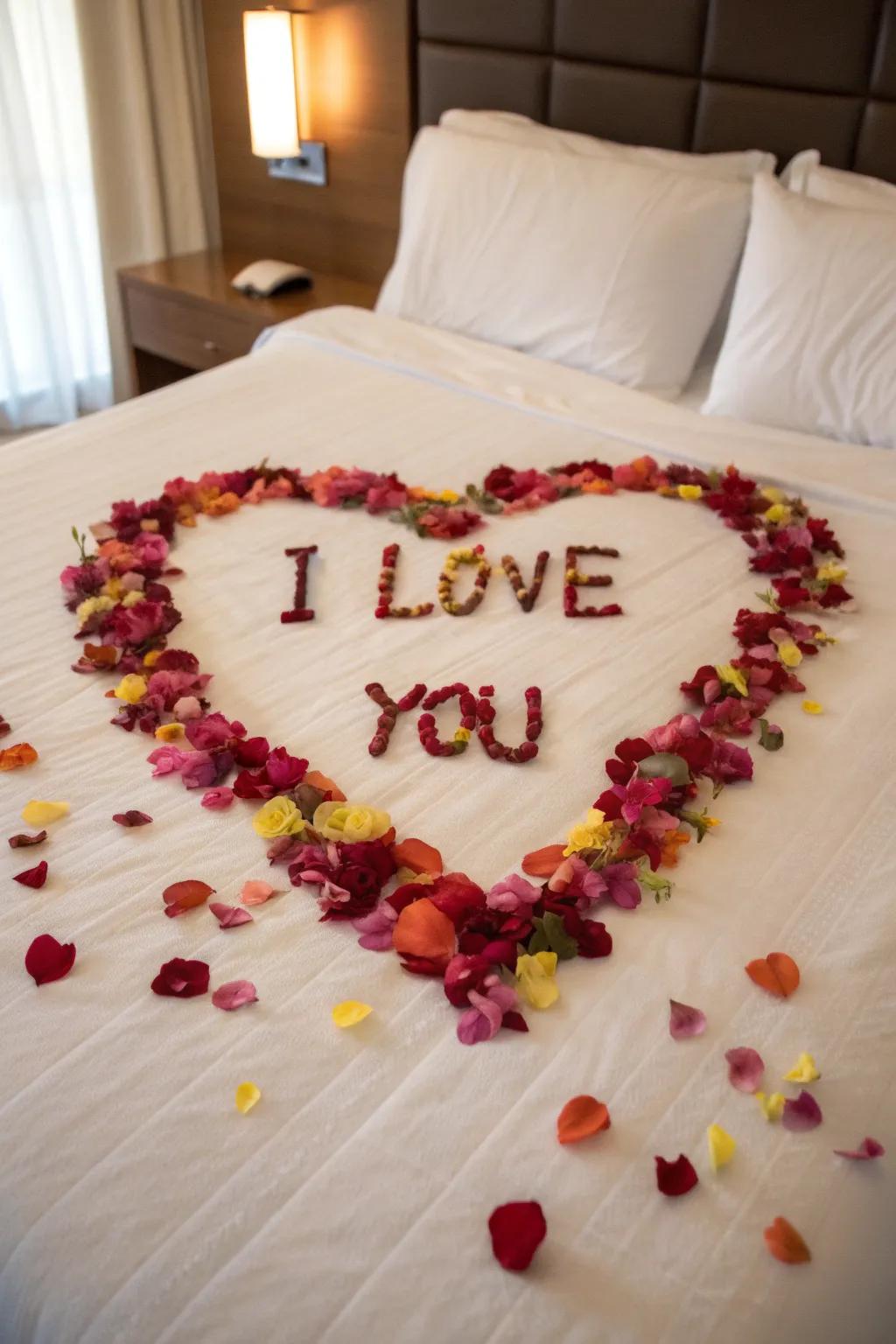A romantic message spelled out with bloom bits.