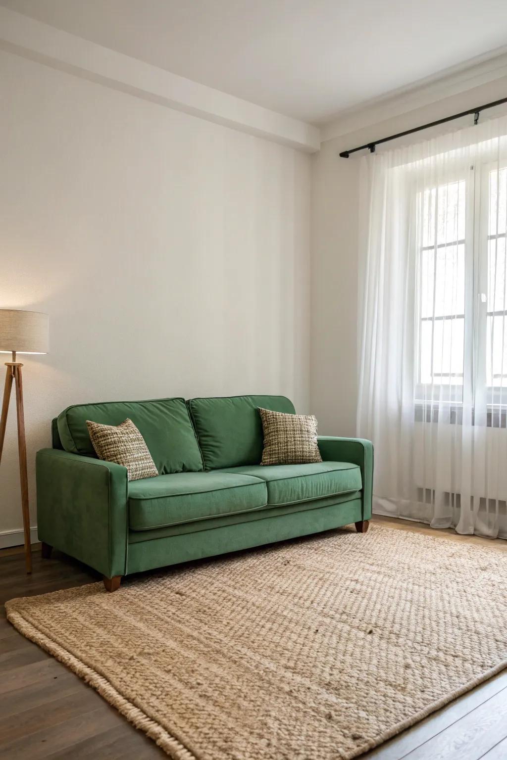 Impartial hues underscore the innate allure of a verdant couch.