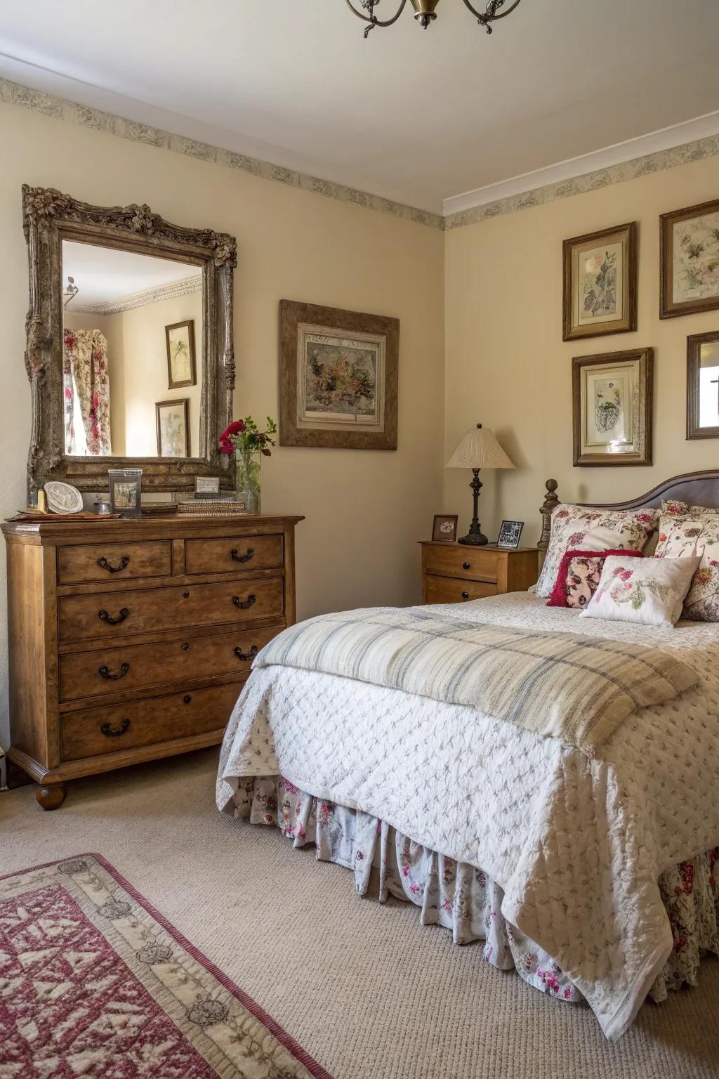 Antique details bring a special appeal to this countryside bedroom.