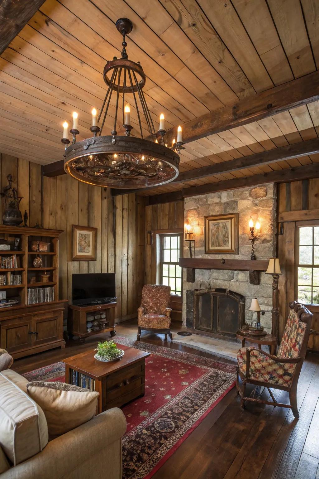 Charming countryside embellishments enrich this family space.