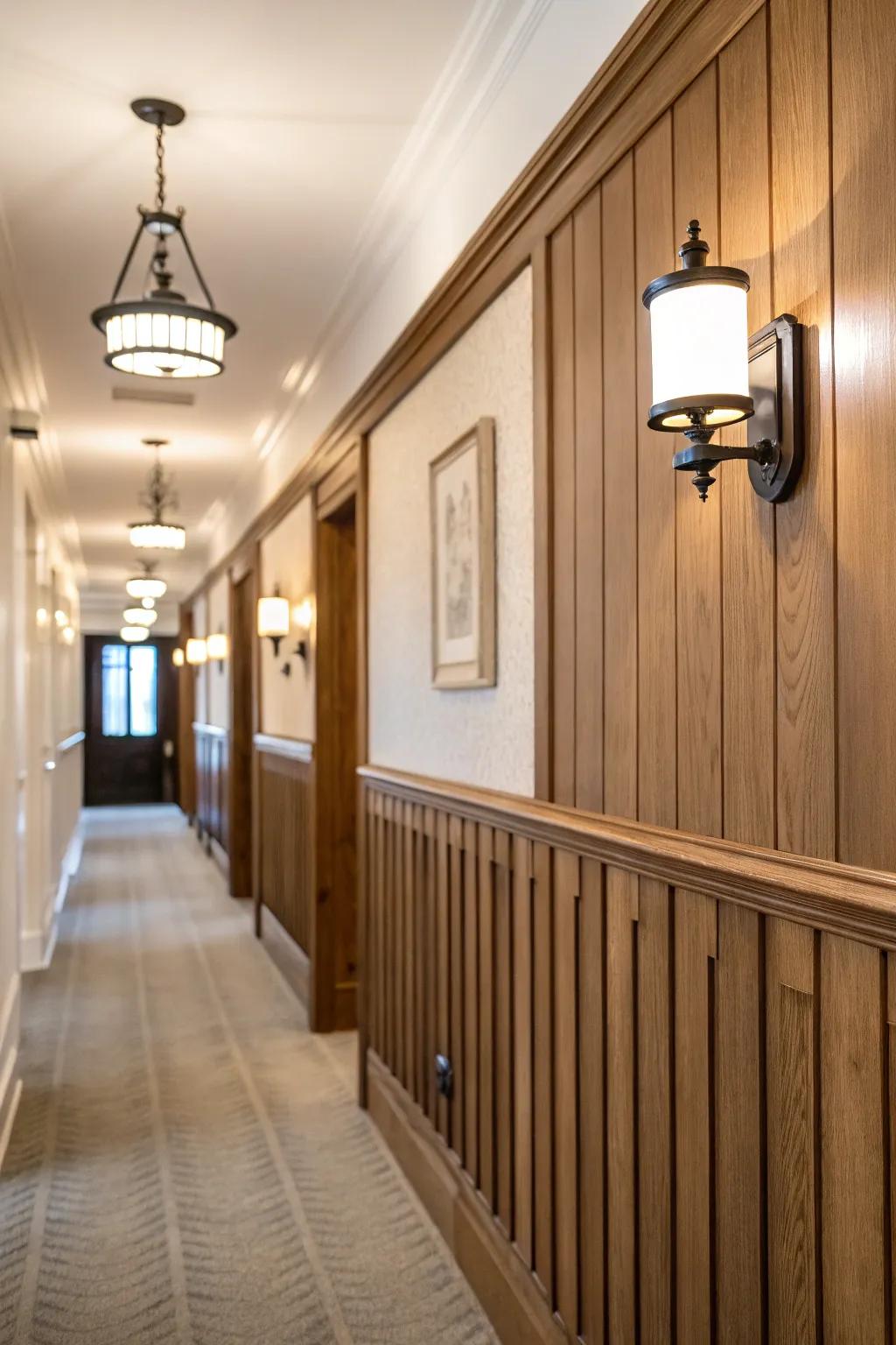 Upright boards introduce a timeless and elegant feature to any hallway.