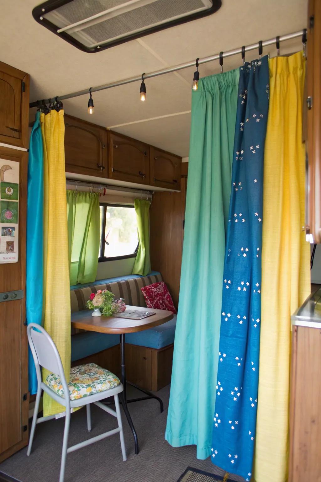 Add a pop of color with DIY sheet curtains.
