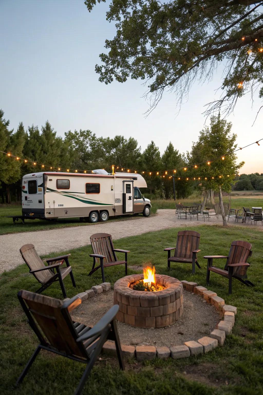 A bonfire pit brings warmth and a central meeting point.