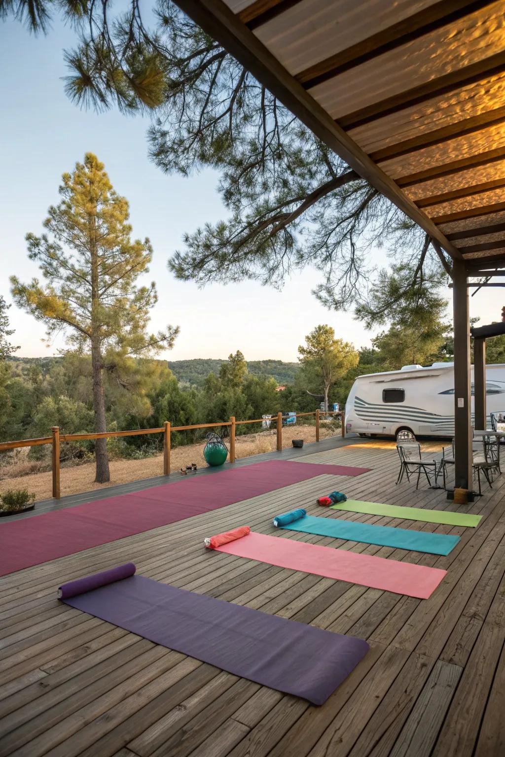 A quiet yoga stage providing relaxation and community.