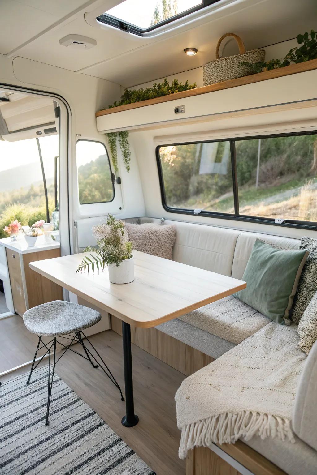 A modern table style keeps your RV looking fresh and fashionable.