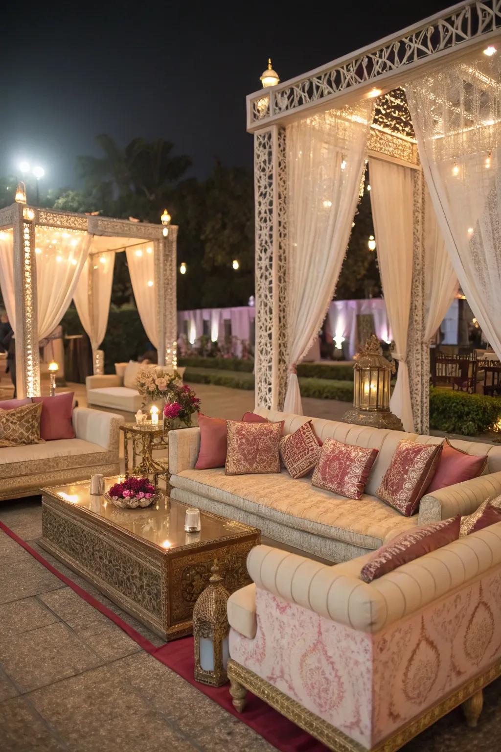 Detailed couches offer sophisticated seating.
