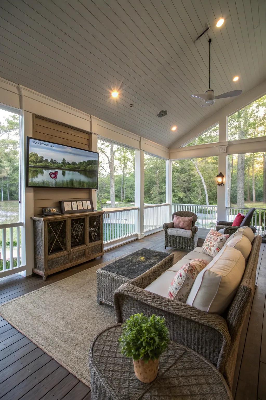A porch focused on entertainment offers a flawless mix of leisure and enjoyment.