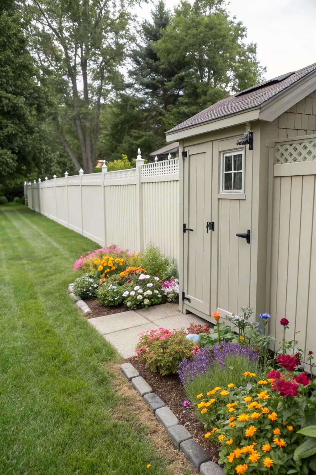 Easy-care plastic fencing offers a neat and robust solution for partially-private spaces.