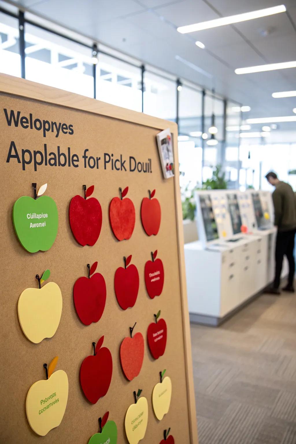 An engaging apple harvest board featuring tasks concealed within apple-shaped decorations.
