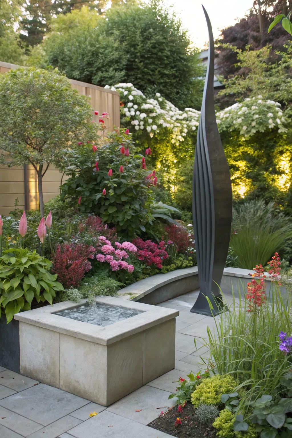 Sculptures impart an artistic touch to any garden area.
