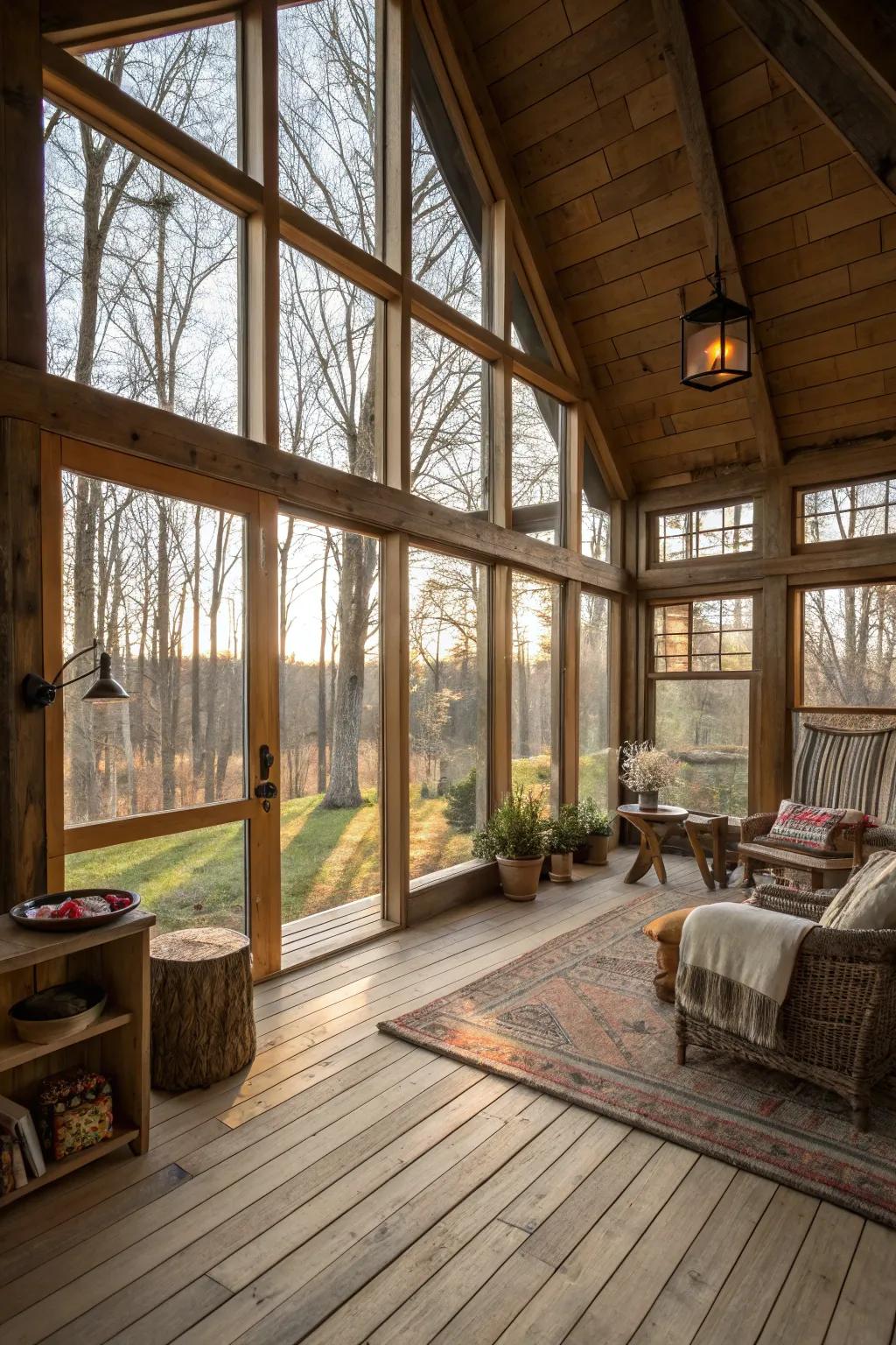 A spacious shed home interior featuring large windows that allow for plenty of natural light.