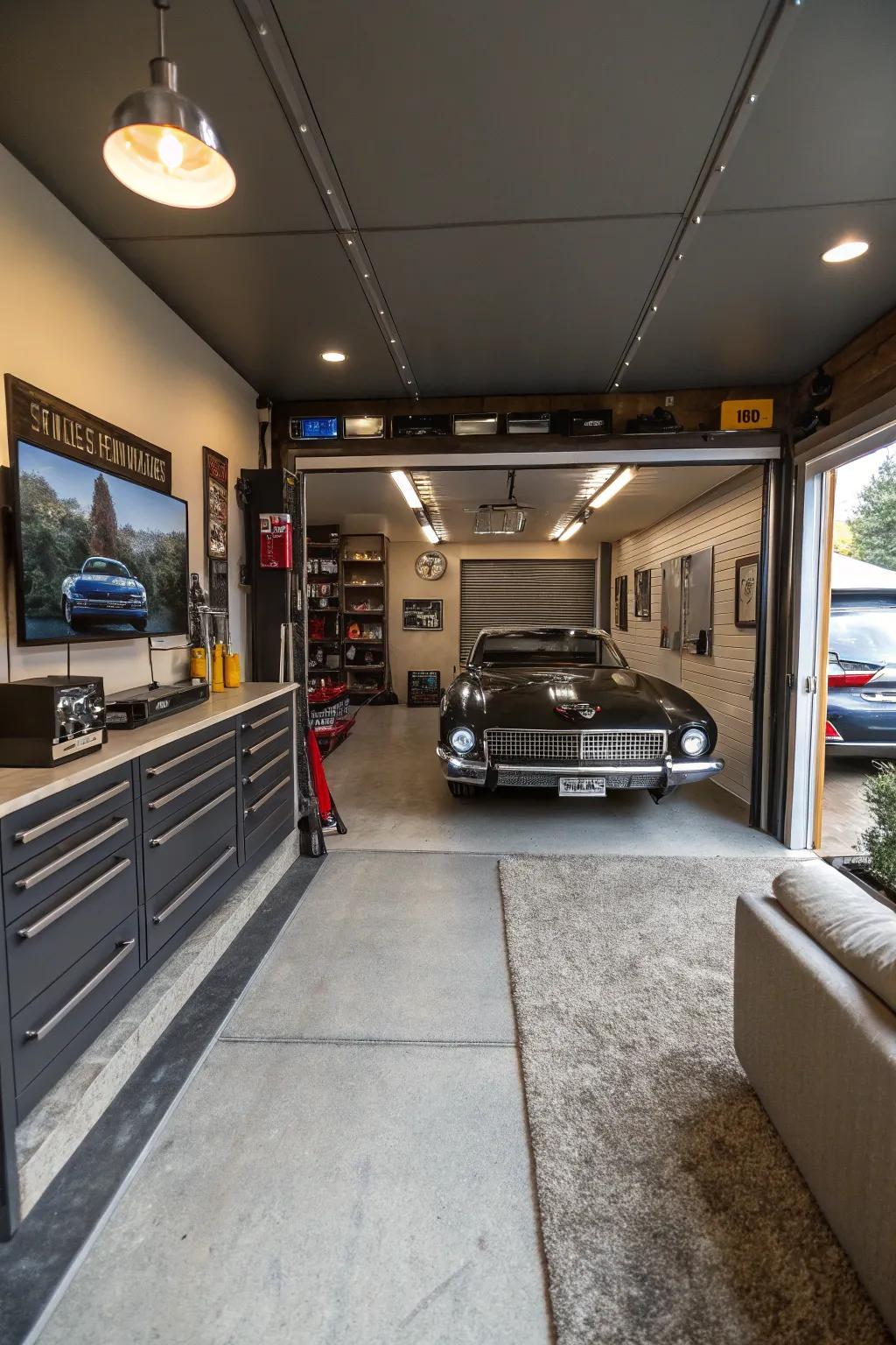 A garage design can include functionality and style.