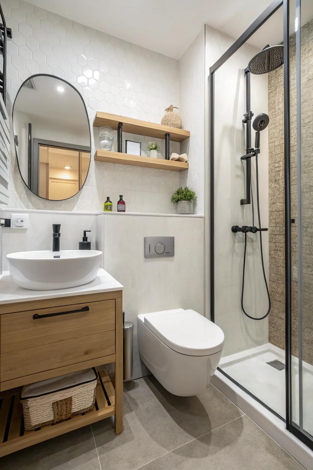 Wall-attached parts keep the floor unobstructed, making the area feel open.