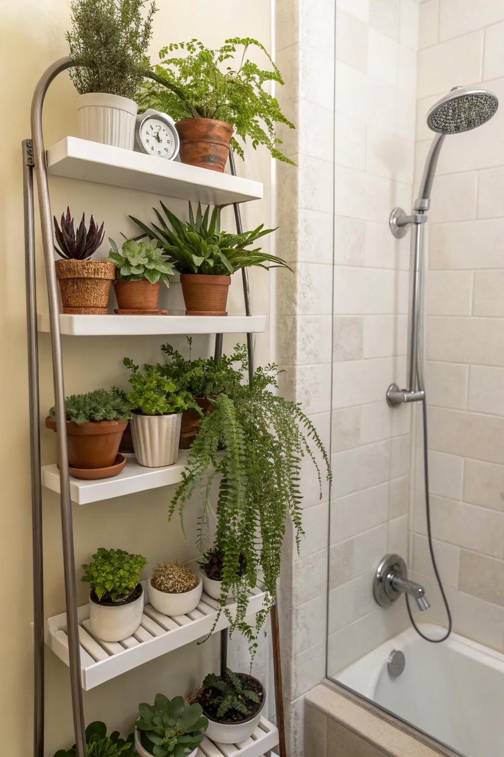 Shower ledges infuse layers of verdure into your domain.