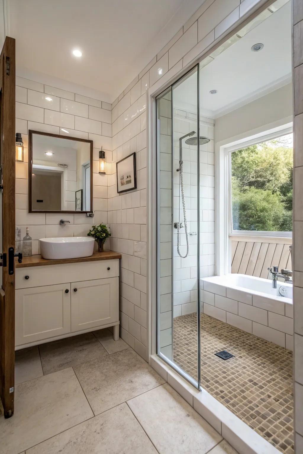 A spacious open shower that enhances convenience and openness.