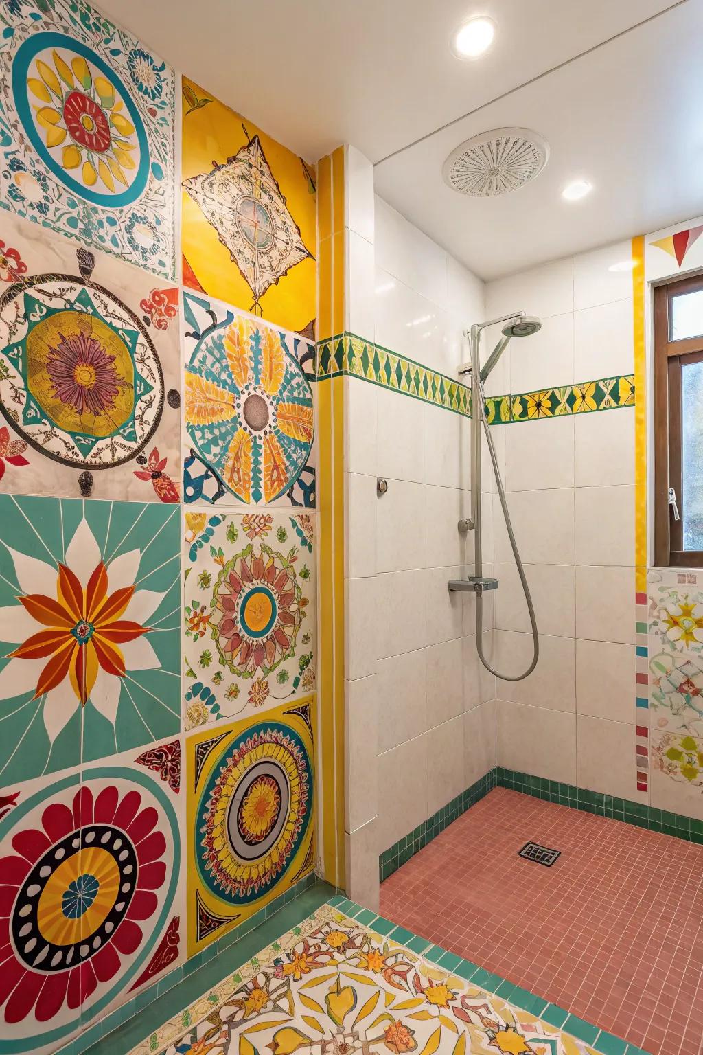 Mosaic tiles introduce artistic flair to your shower walls.