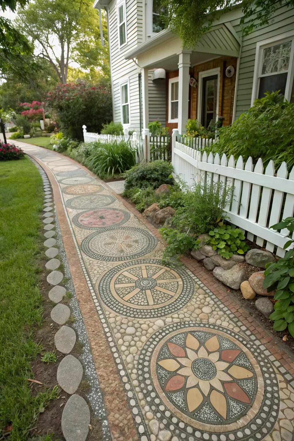 Stone fragment patterns introduce artistic charm to your sidewalk.