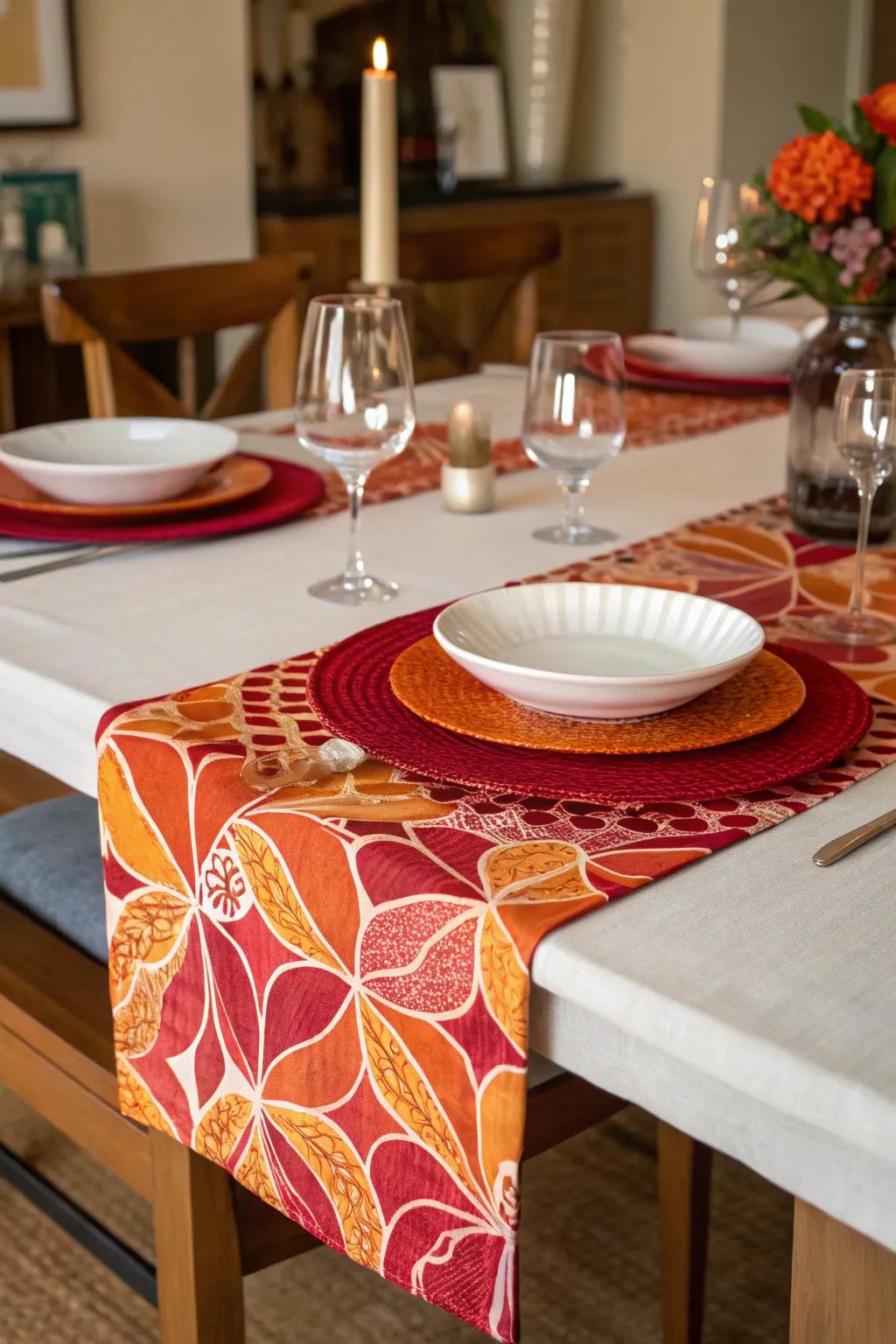 A colorful table pathway adds a lively burst of hue.