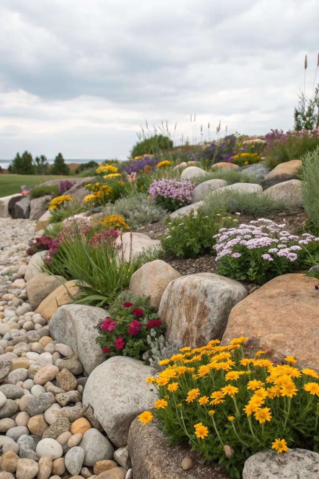 Natural stones introduce texture and a sense of structure to this garden.