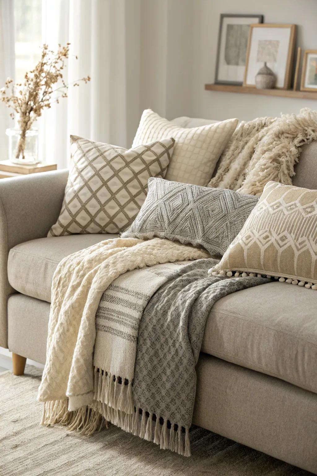 Layered textures offer an inviting sense of warmth and comfort.