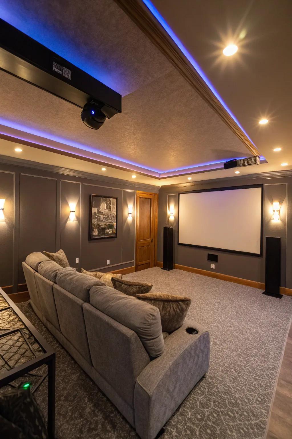 Soft lighting improving the overall feel of the home theater.