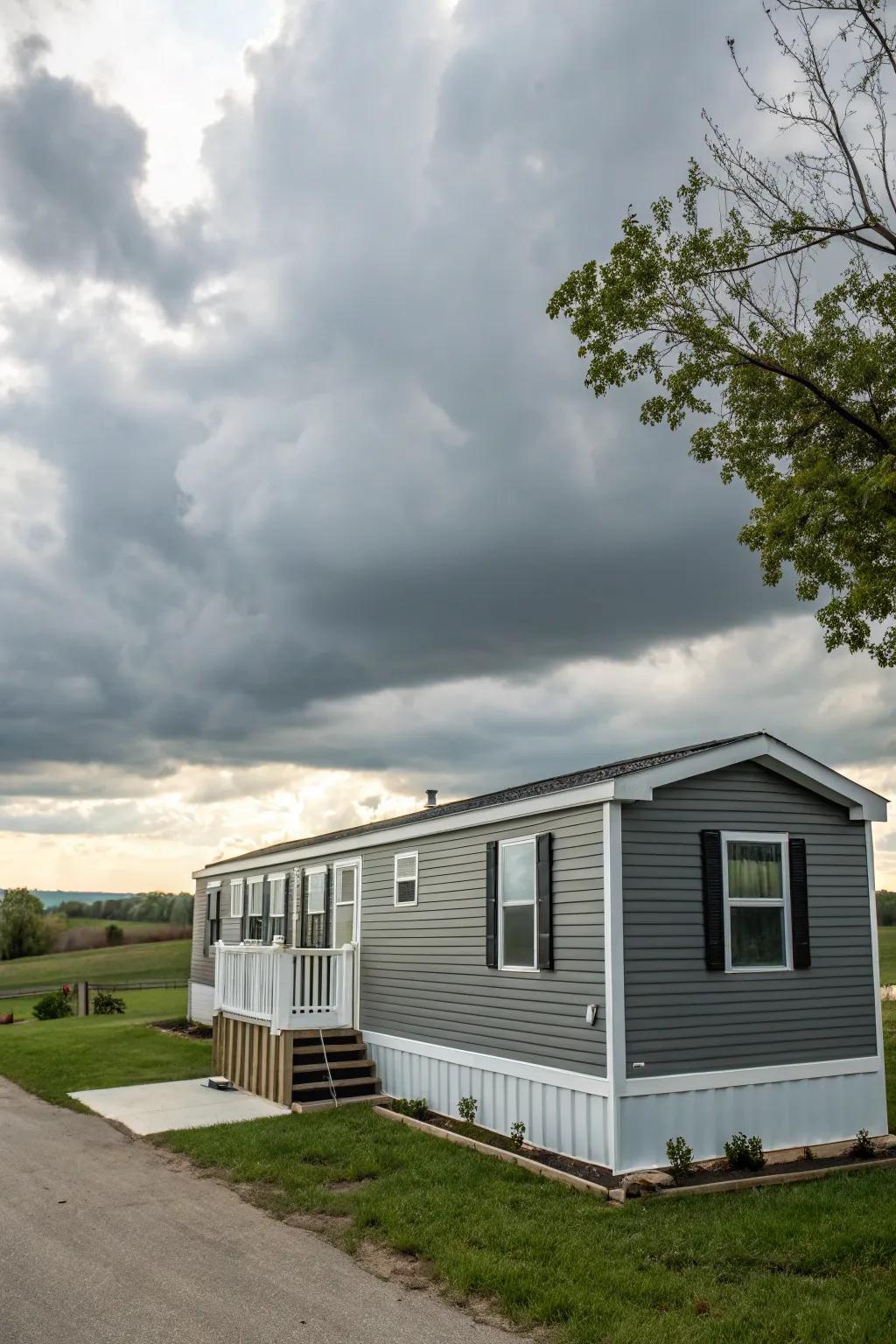 Elegant grays deliver an up-to-date, polished appearance for your mobile home.
