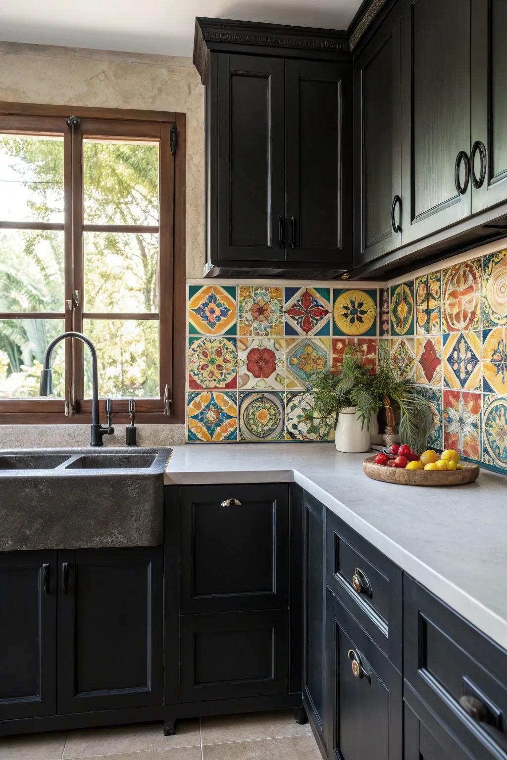 Striking color variations bring drama to the cooking area.