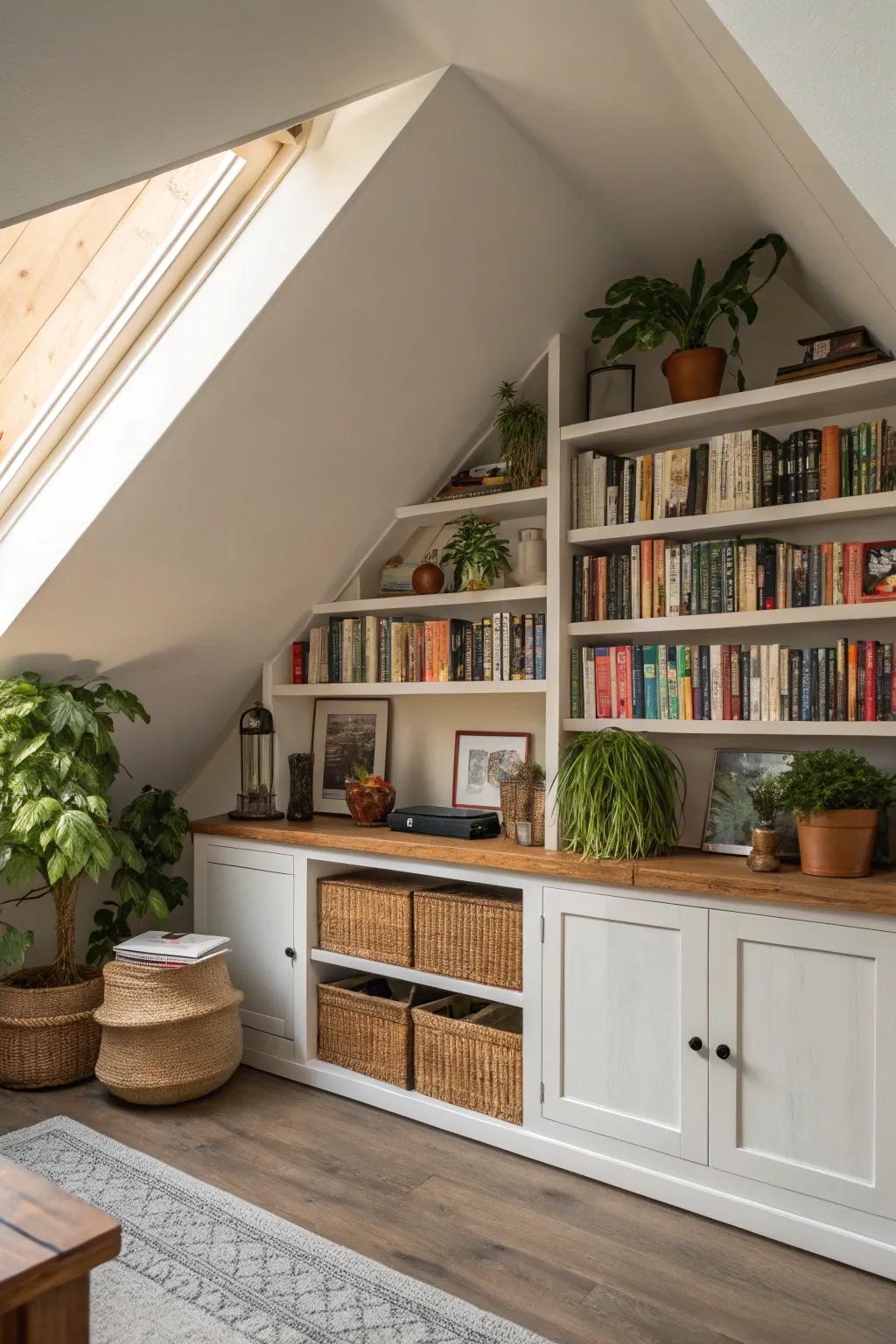 Open shelves make the most of your angled spaces.