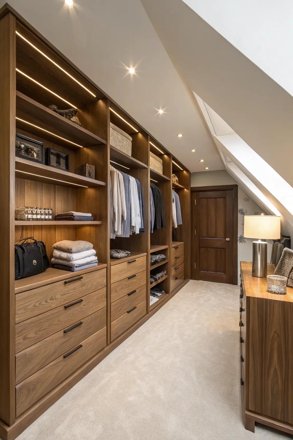 A custom fit ensures that every available inch of your sloped ceiling closet is put to good use.