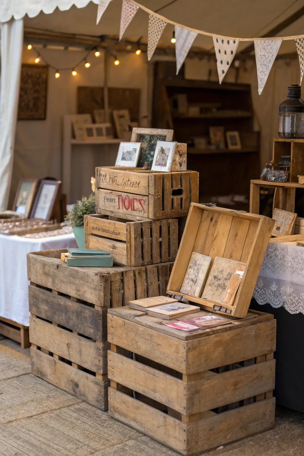 Weathered timber containers for storage and display