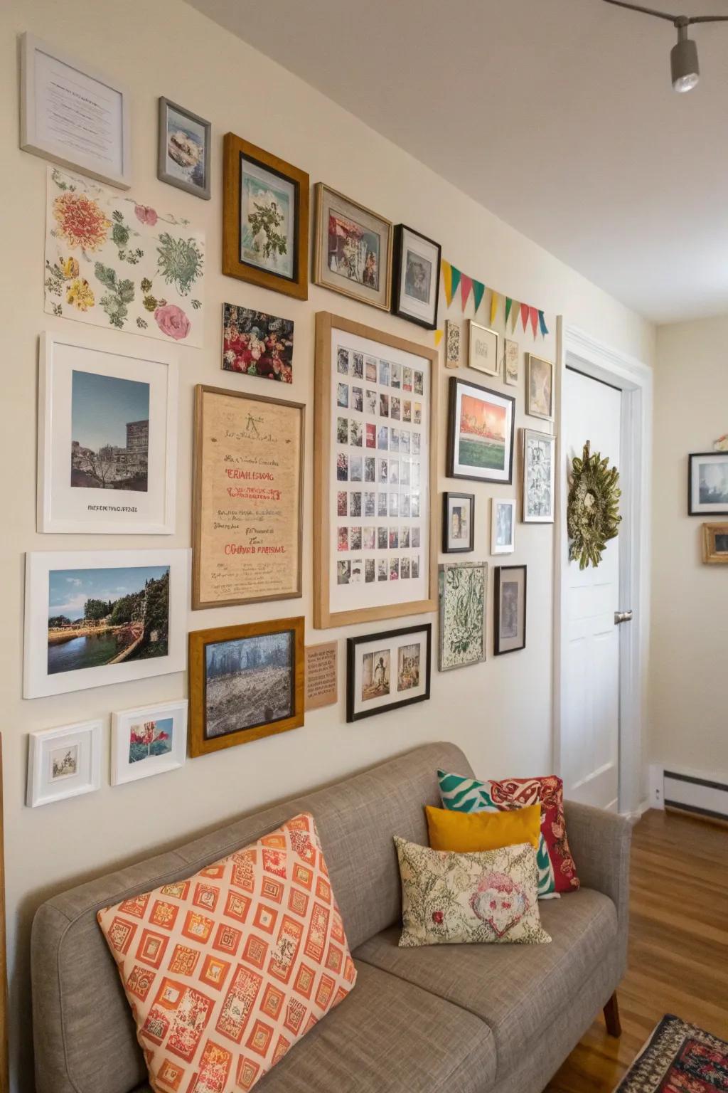 A gallery wall adds a personal touch and style.
