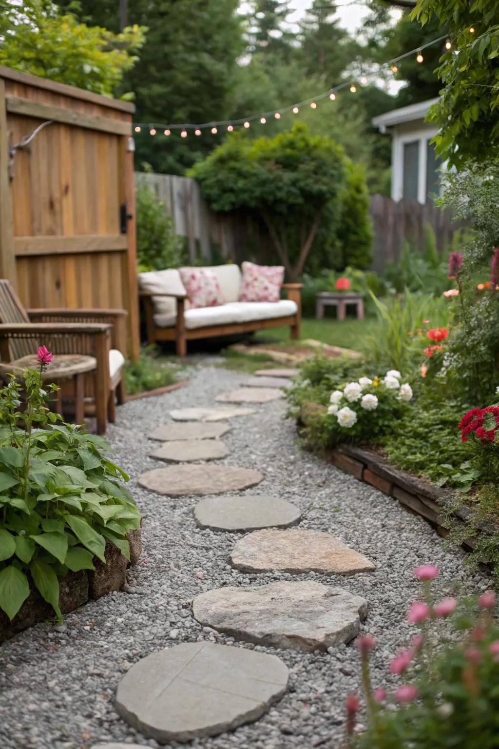 A quaint pathway gives the space character and form.