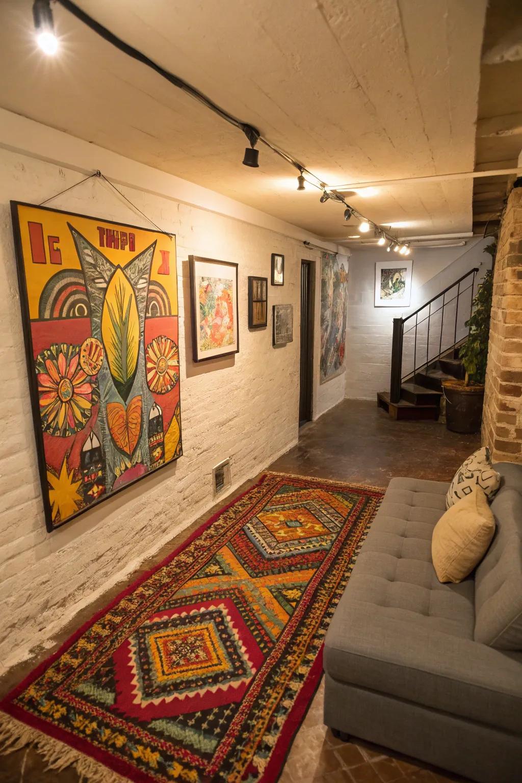 A splash of color adds personality to your basement.
