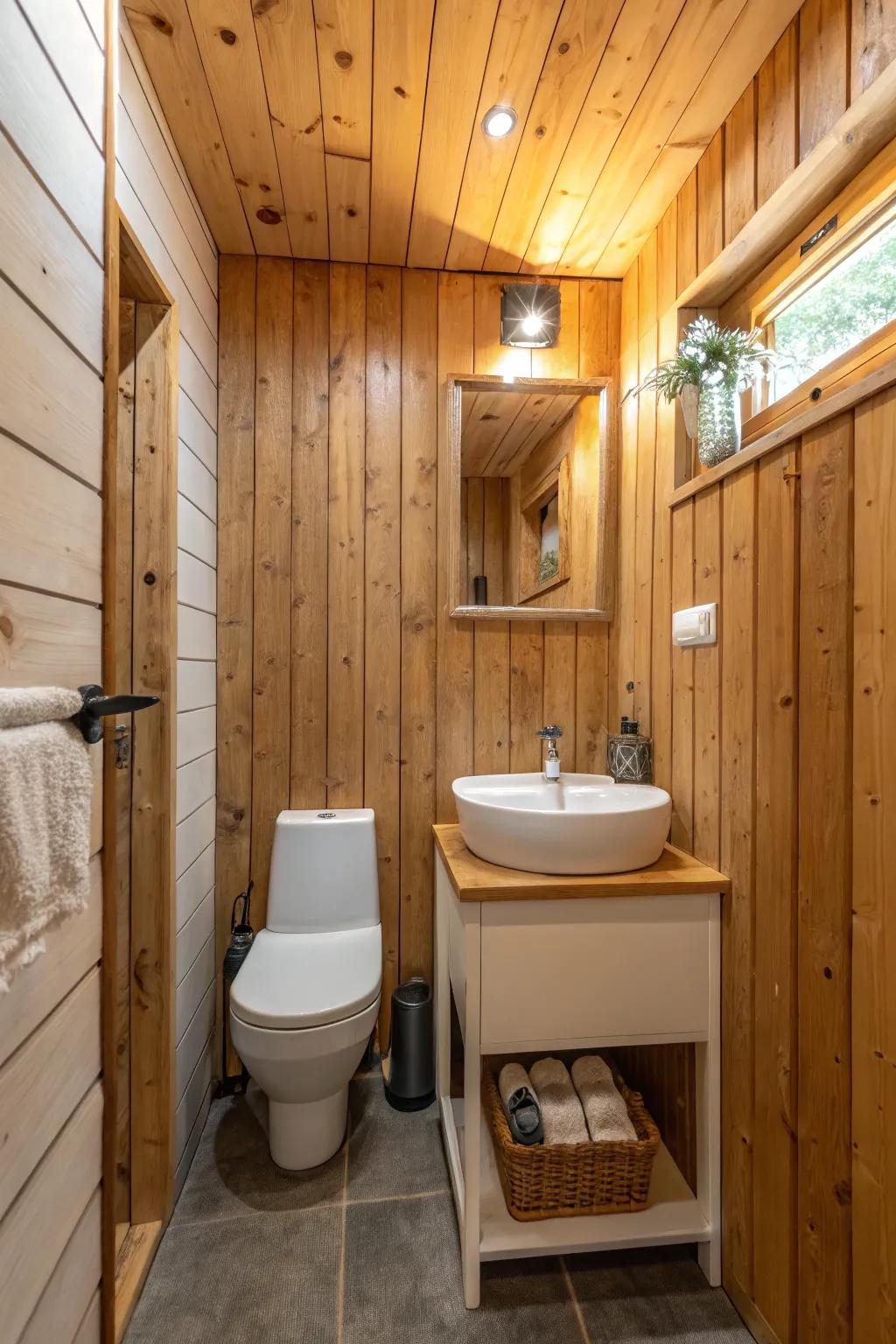 Timber boards bring warmth and a natural element to bathrooms.