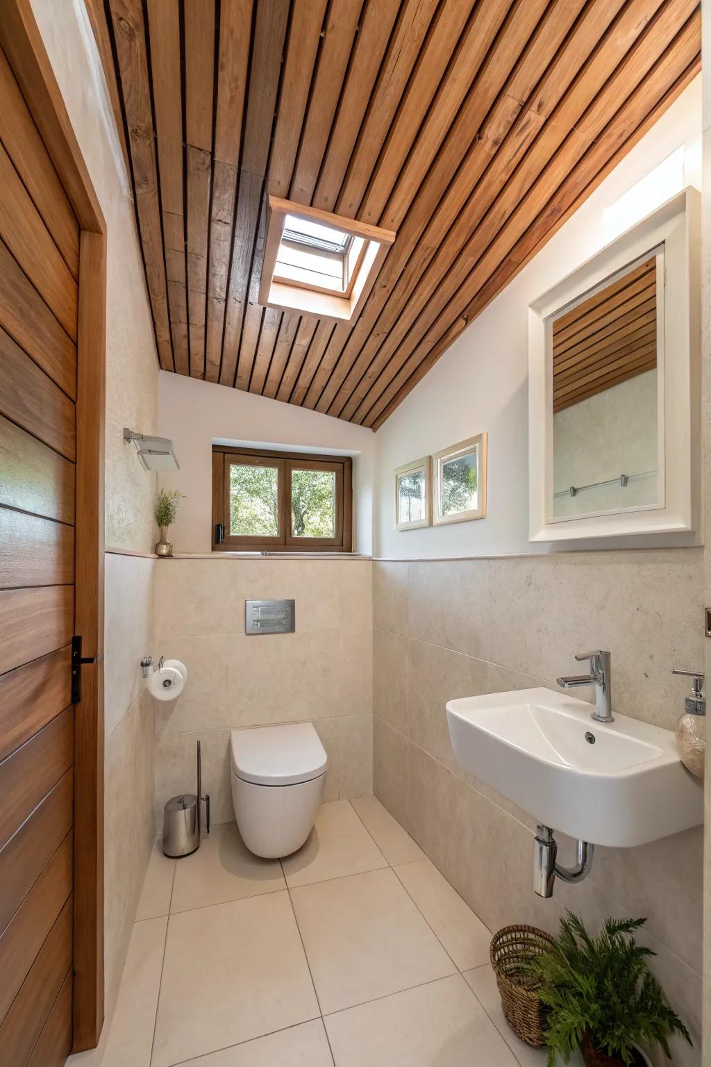 A paneled timber ceiling provides a modern twist.