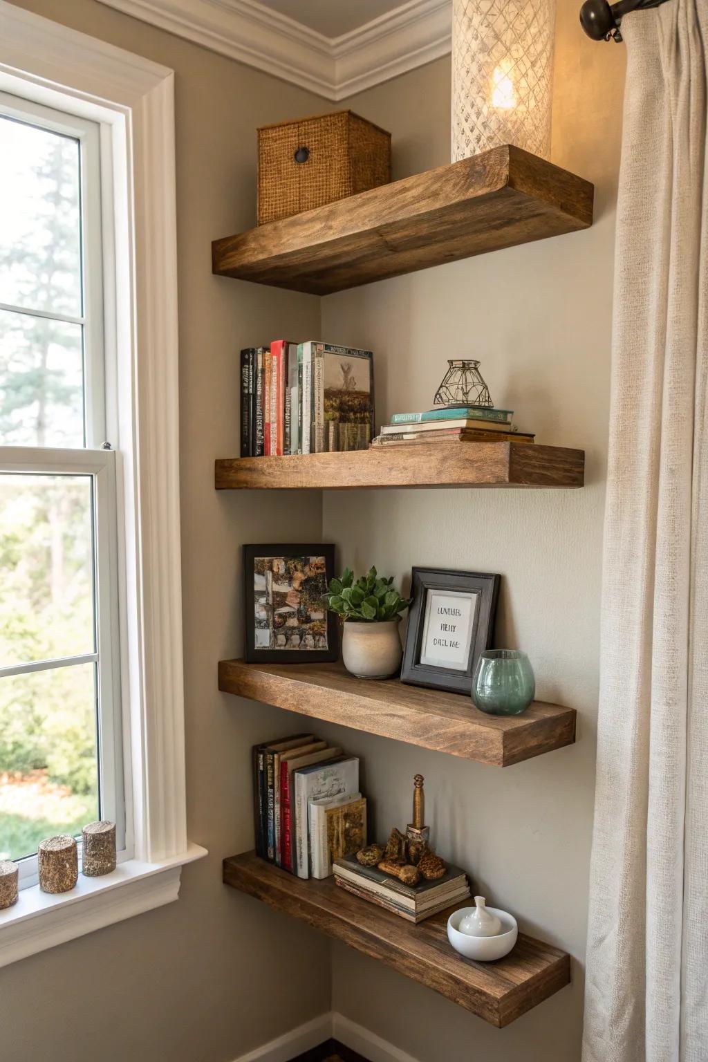 Floating displays deliver elegant storage options.