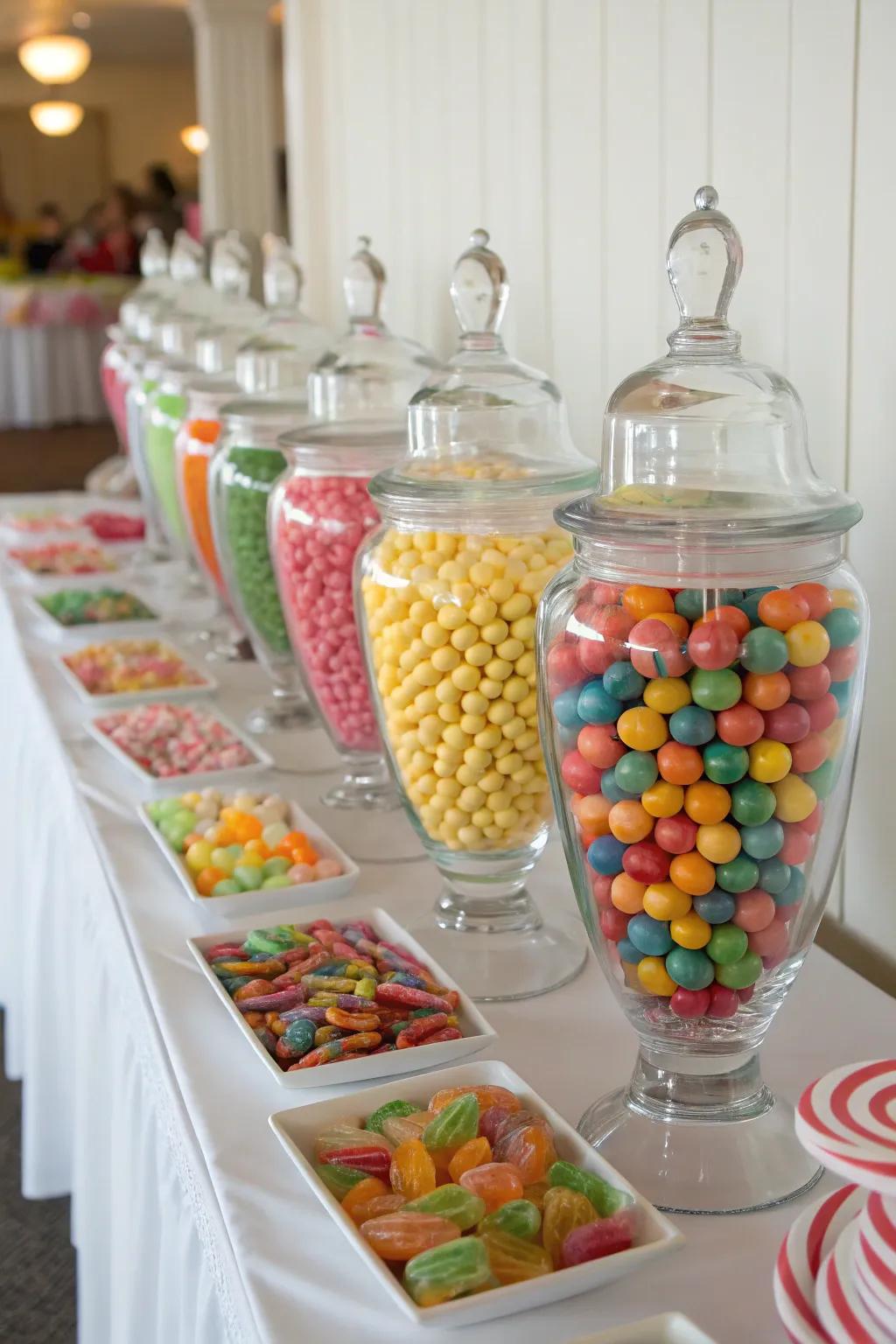 A color-themed candy buffet that merges deliciousness and visual appeal.