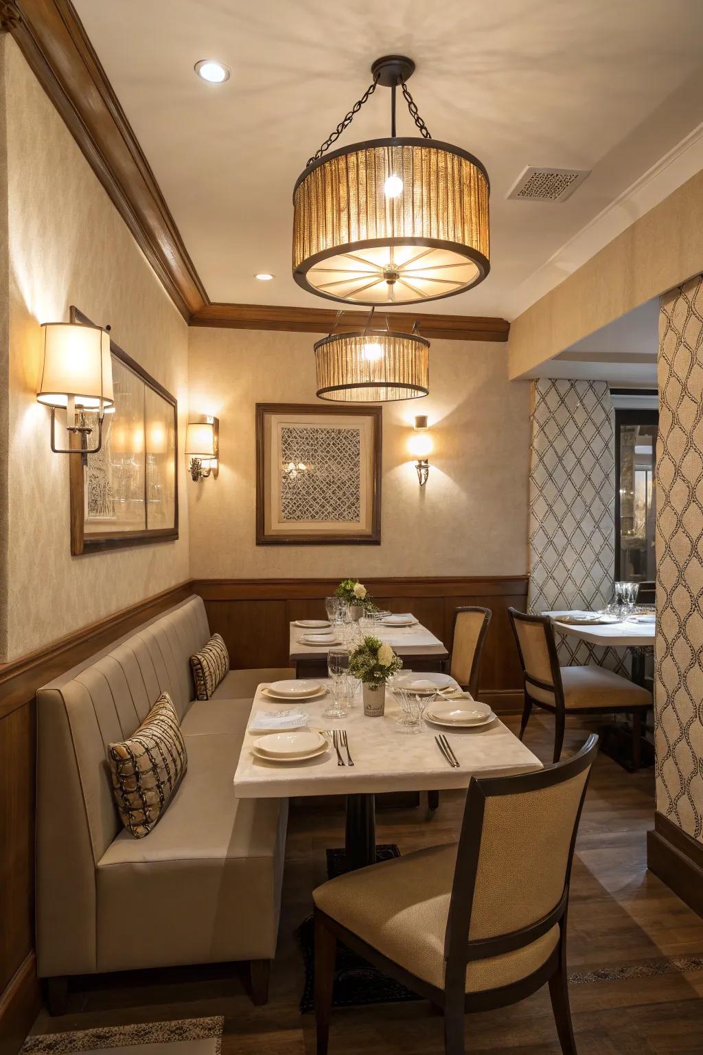 Soft lighting establishes a soothing ambiance in small spaces.