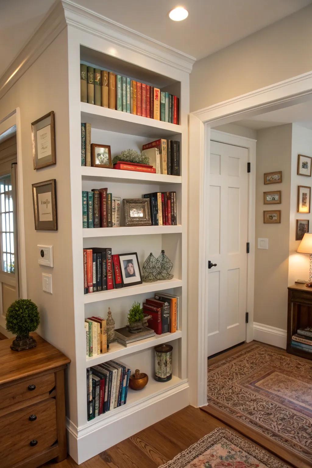 Vertical shelves maximizing both storage and style.