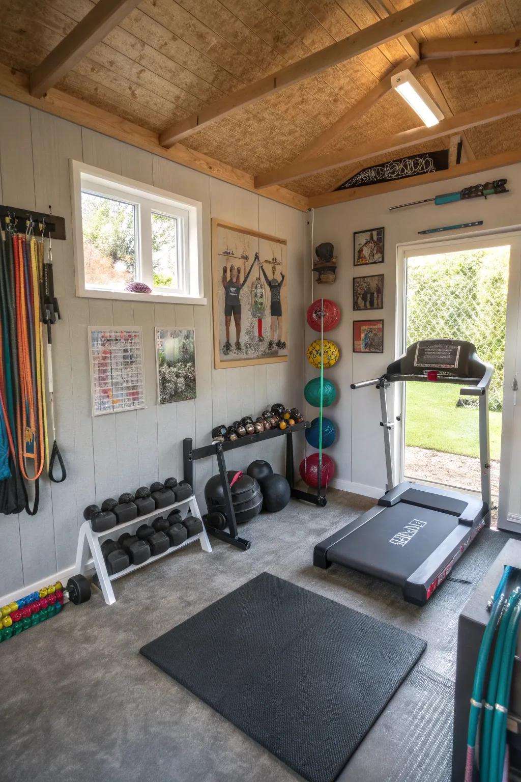 A small garage becomes a private fitness sanctuary.