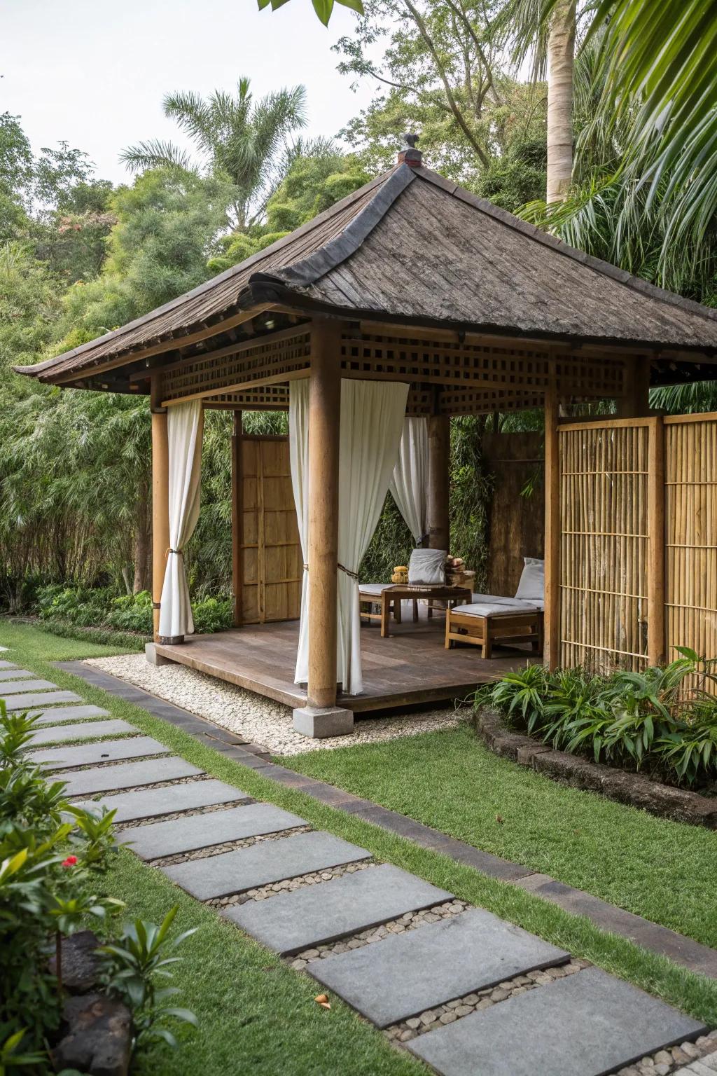Find serenity in a small Zen-inspired gazebo.