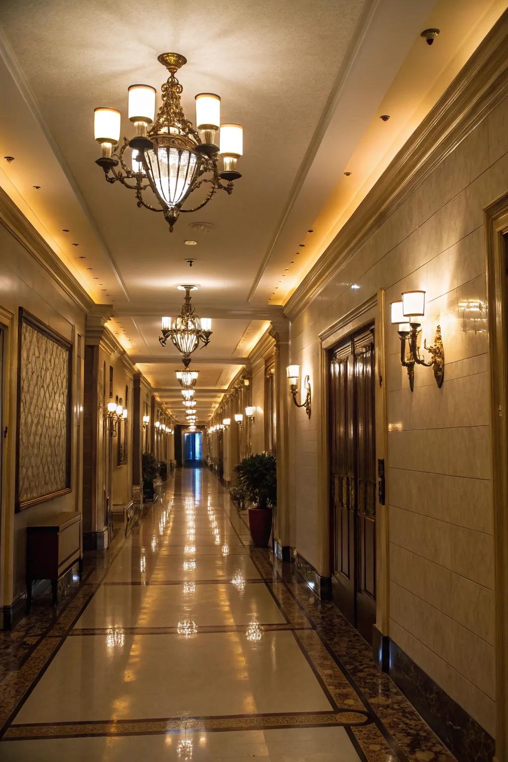 Judicious lighting possesses the capacity to elevate the aesthetic and ambiance of your compact passageway.