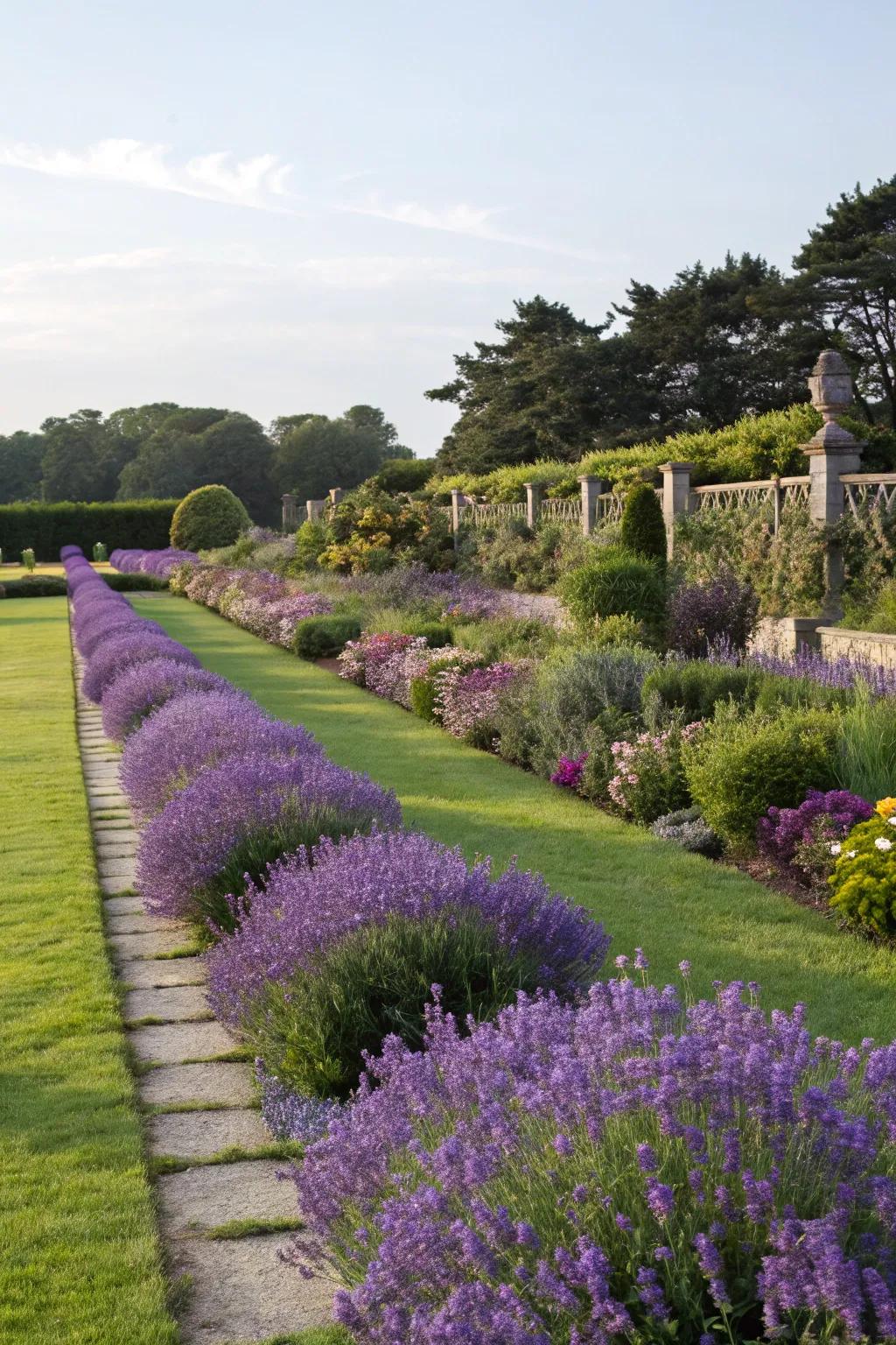 Outlining using lavender creates a neat and fashionable outdoor space.