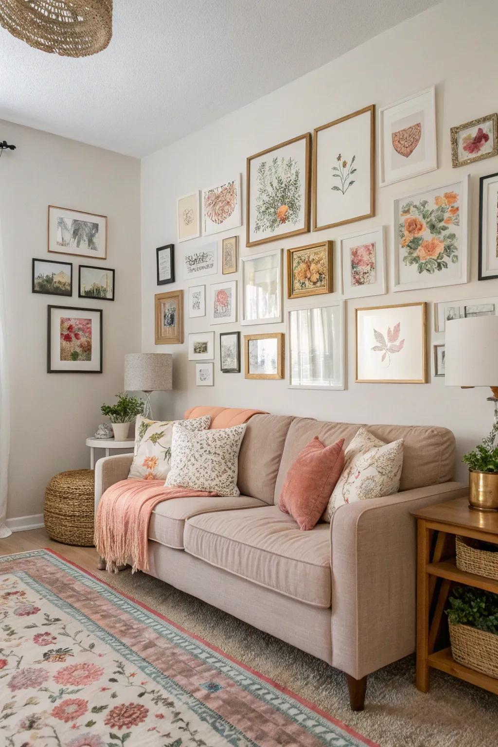 Wall decor imparts depth and a personal stamp.