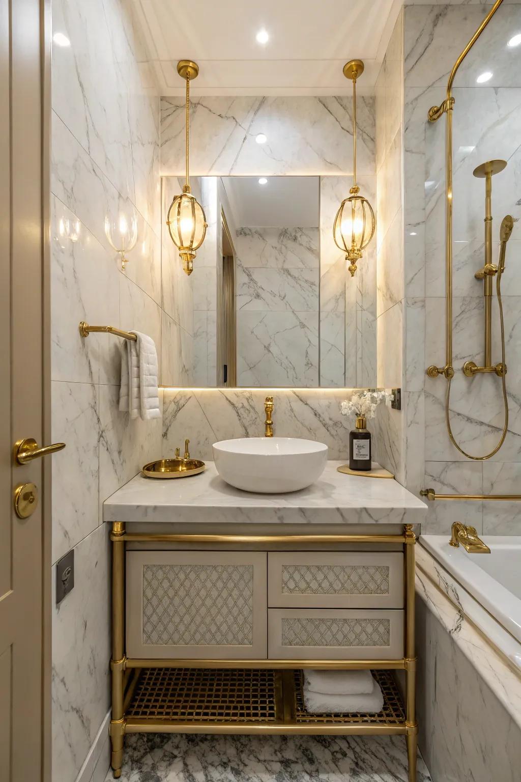 Metallic elements add a hint of glamor to any bathroom.