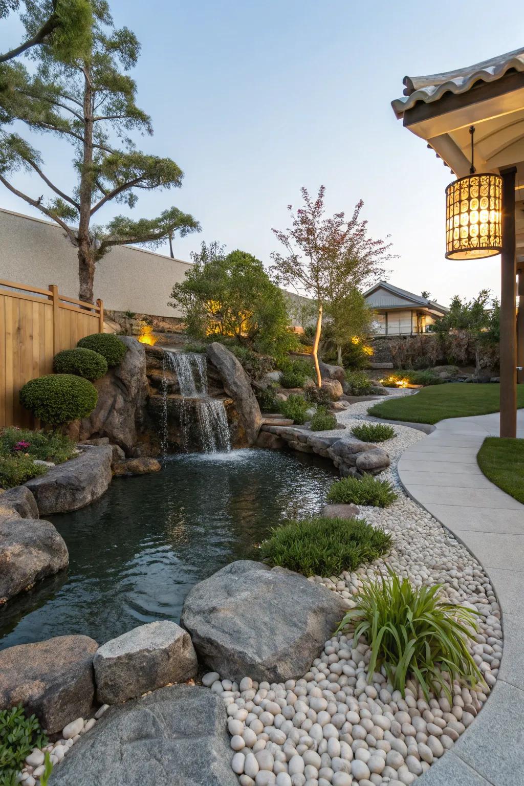 A meditative garden pond presenting a retreat into peacefulness.