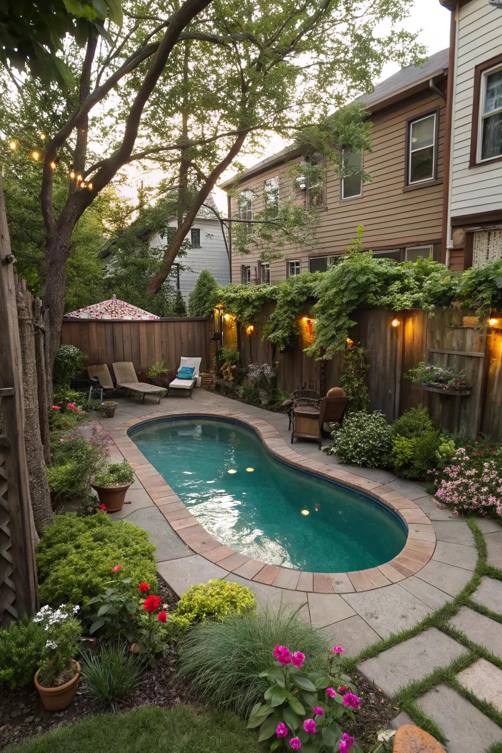 A uniquely shaped pool creates visual interest and takes full advantage of small spaces.