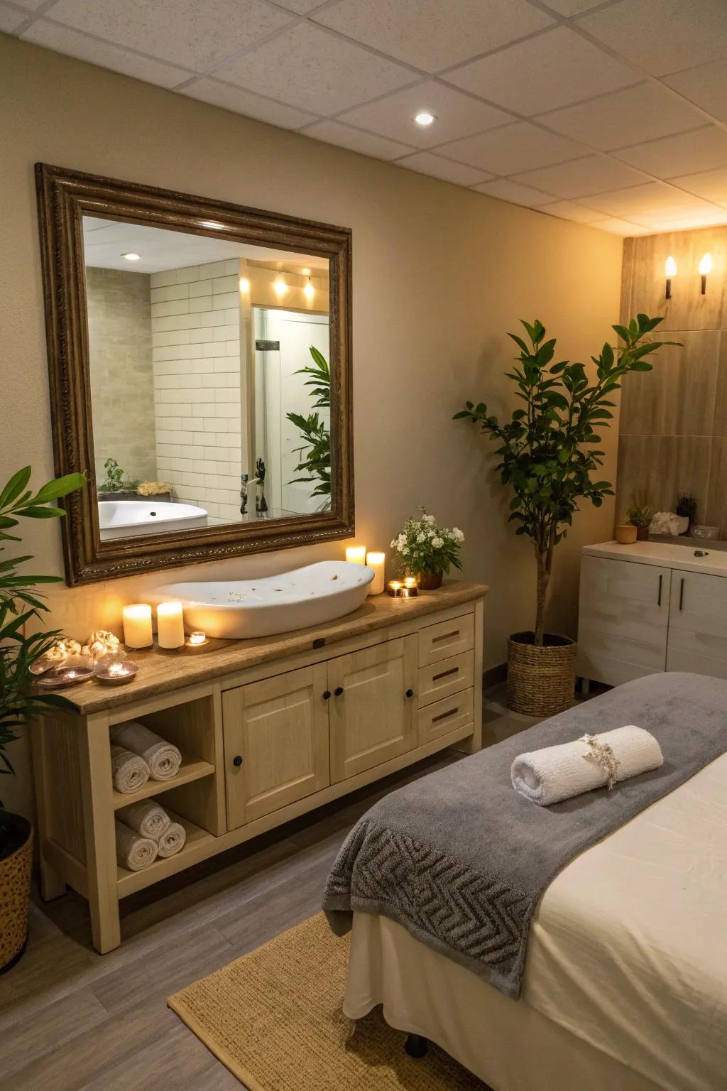 Mirrors used to create the depth of space in a spa space